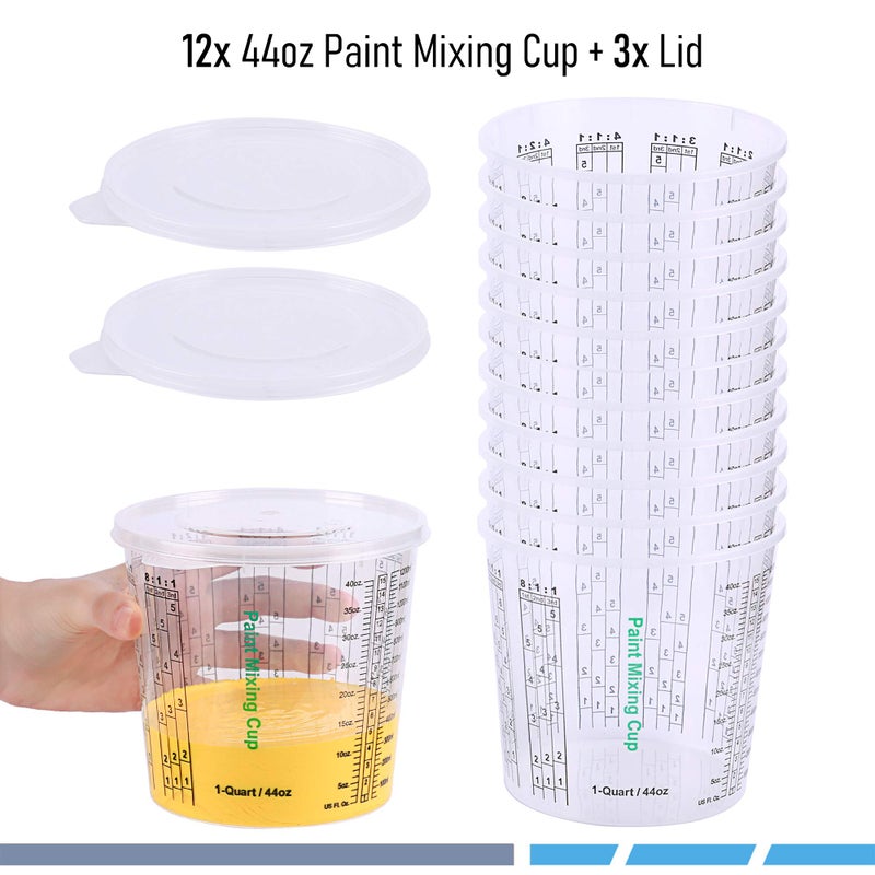 CANOPUS 12-oz Paint Mixing Cups, Pack of 12 Cups with 3 Lids, Reusable and Solvent-Resistant Clear Plastic Containers for Paint, Epoxy, Resin, Oil, and Thinner - Image 2
